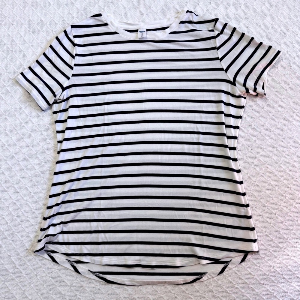 Old Navy Luxe Womens Striped Short Sleeve Tee Black White Medium